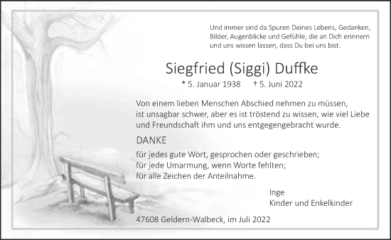 Traueranzeige von Siegfried Duffke 