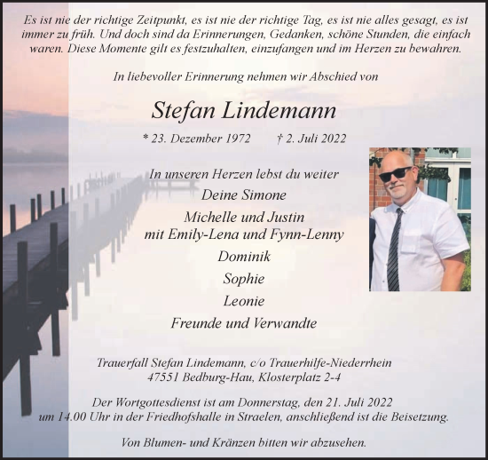 Traueranzeige von Stefan Lindemann 