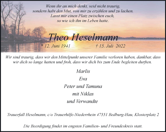 Traueranzeige von Theo Heselmann 