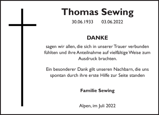 Traueranzeige von Thomas Sewing 