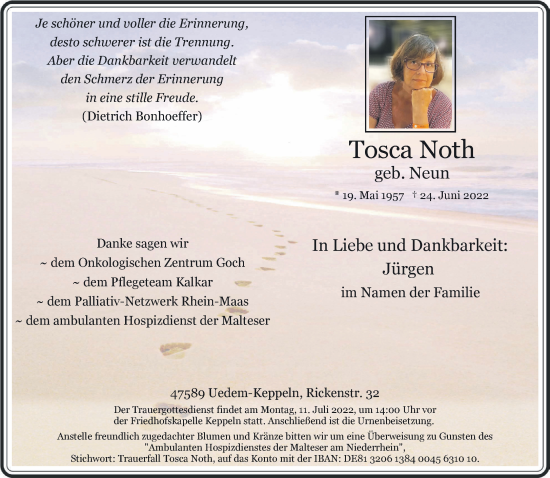 Traueranzeige von Tosca Noth 