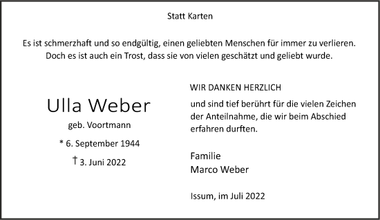 Traueranzeige von Ulla Weber 
