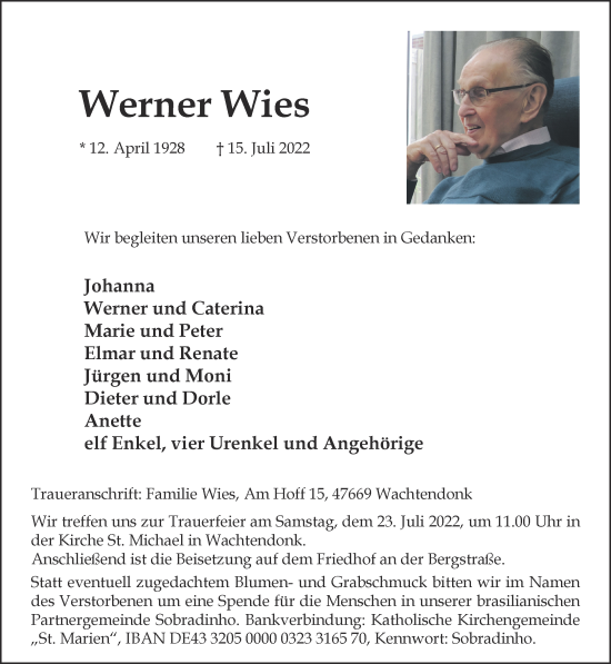 Traueranzeige von Werner Wies 