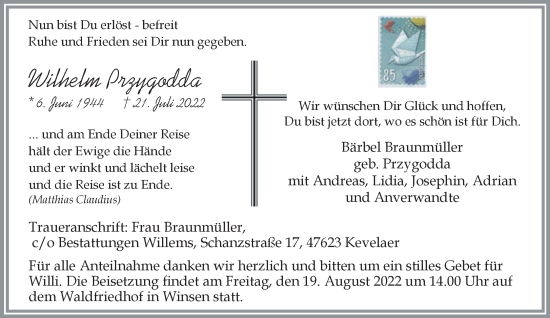 Traueranzeige von Wilhelm Przygodda 