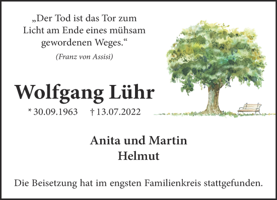Traueranzeige von Wolfgang Lühr 
