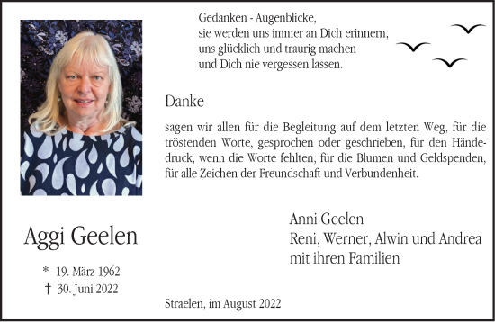 Traueranzeige von Aggi Geelen 