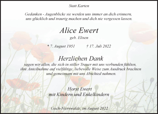 Traueranzeige von Alice Ewert 