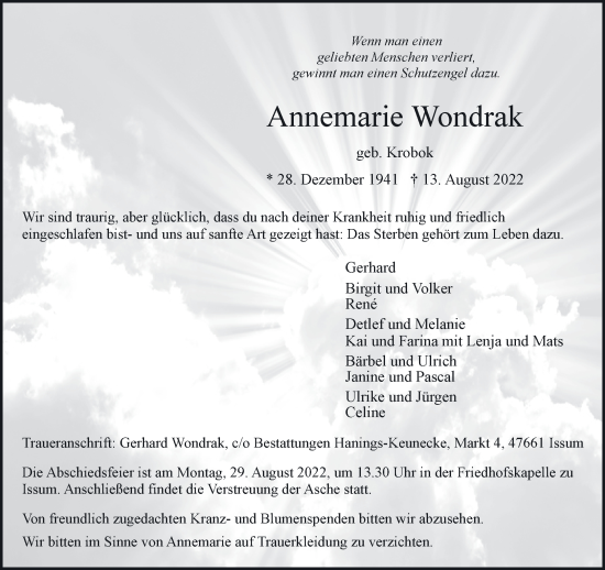 Traueranzeige von Annemarie Wondrak 