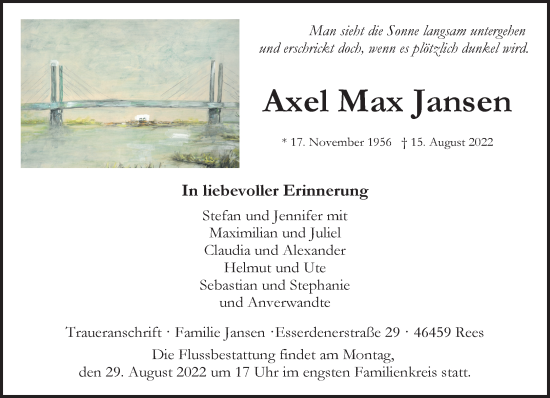 Traueranzeige von Axel Max Jansen 
