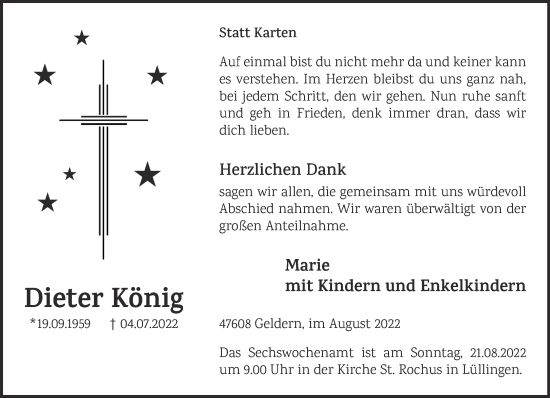 Traueranzeige von Dieter König 