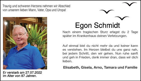 Traueranzeige von Egon Schmidt 