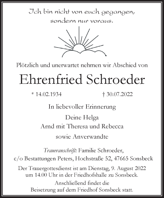 Traueranzeige von Ehrenfried Schroeder 