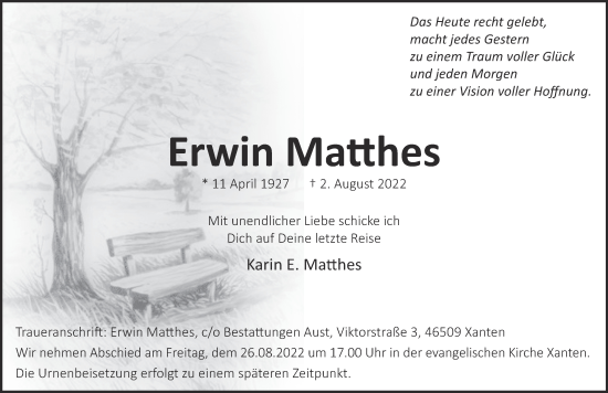 Traueranzeige von Erwin Matthes 