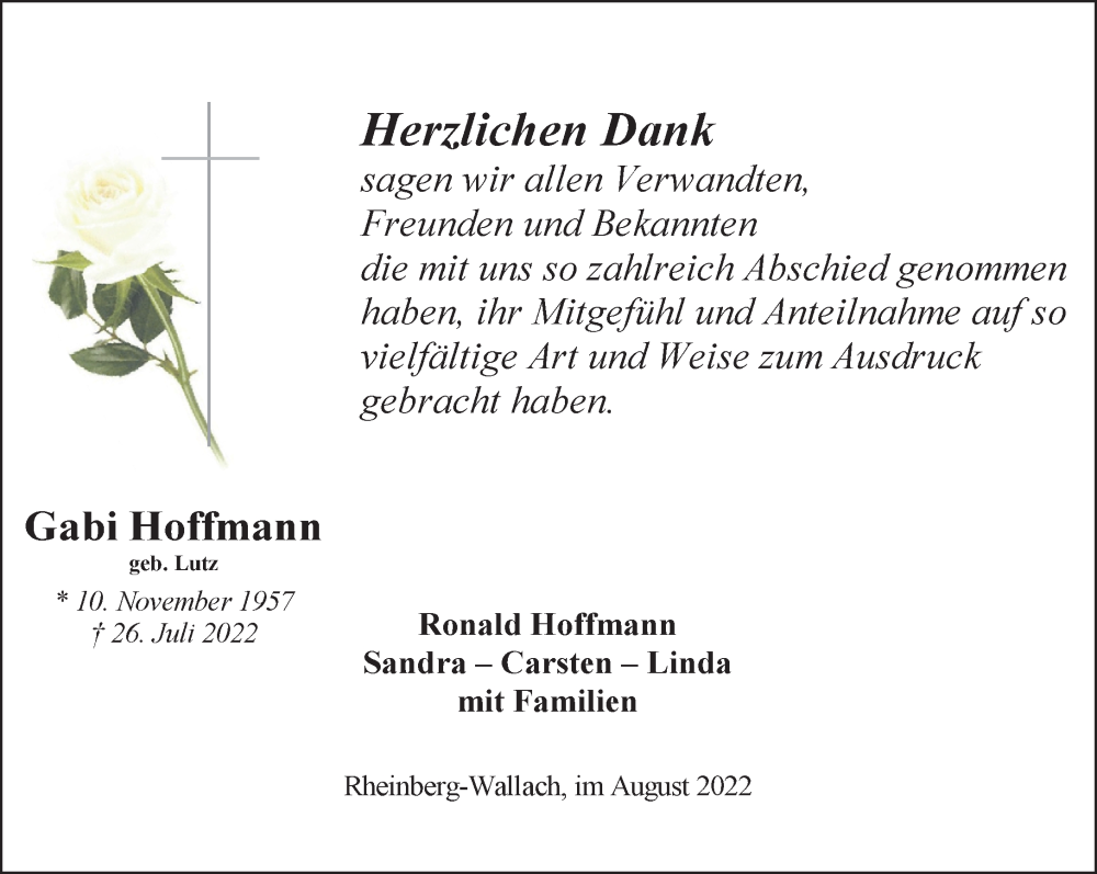  Traueranzeige für Gabi Hoffmann vom 24.08.2022 aus 