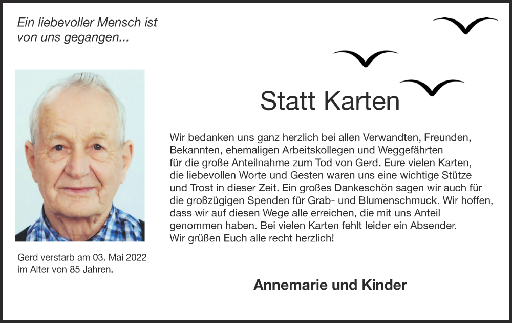  Traueranzeige für Gerd  vom 06.08.2022 aus 
