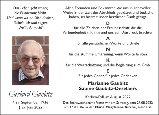 Traueranzeige von Gerhard Gaubitz 