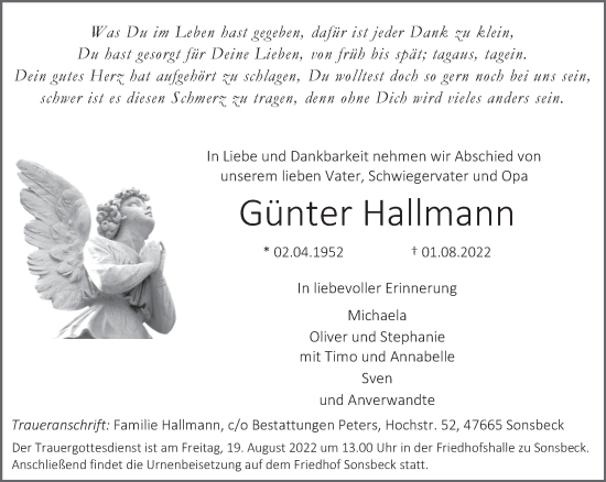 Traueranzeige von Günter Hallmann 