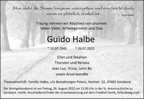Traueranzeige von Guido Halbe 