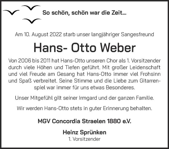 Traueranzeige von Hans-Otto Weber 