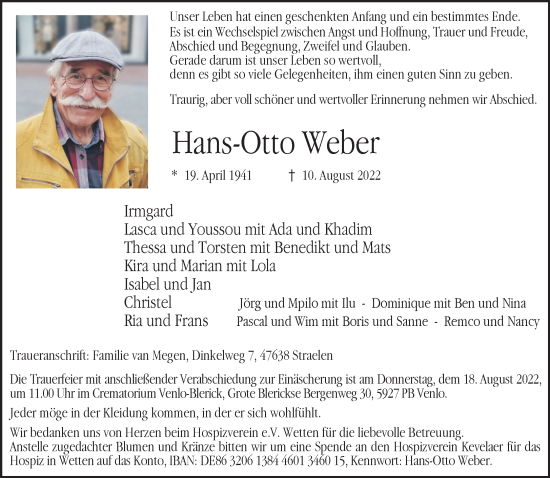 Traueranzeige von Hans-Otto Weber 