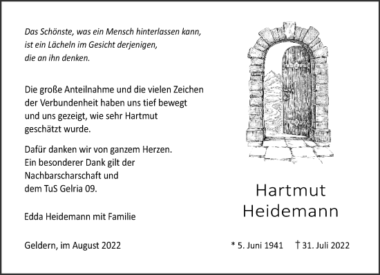 Traueranzeige von Hartmut Heidemann 