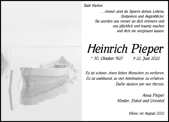 Traueranzeige von Heinrich Pieper 