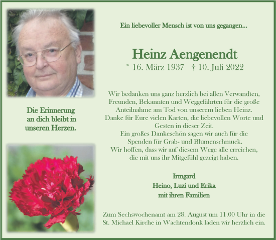 Traueranzeige von Heinz Aengenendt 