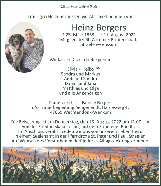 Traueranzeige von Heinz Bergers 