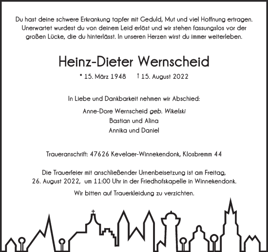 Traueranzeige von Heinz-Dieter Wernscheid 