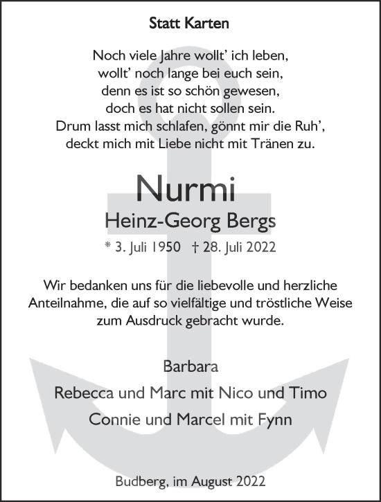 Traueranzeige von Heinz-Georg Bergs 