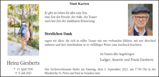 Traueranzeige von Heinz Giesberts 