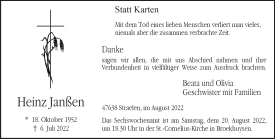 Traueranzeige von Heinz Janßen 