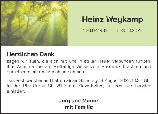 Traueranzeige von Heinz Weykamp 
