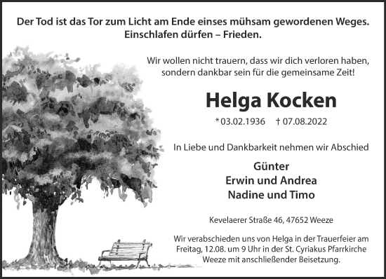 Traueranzeige von Helga Kocken 