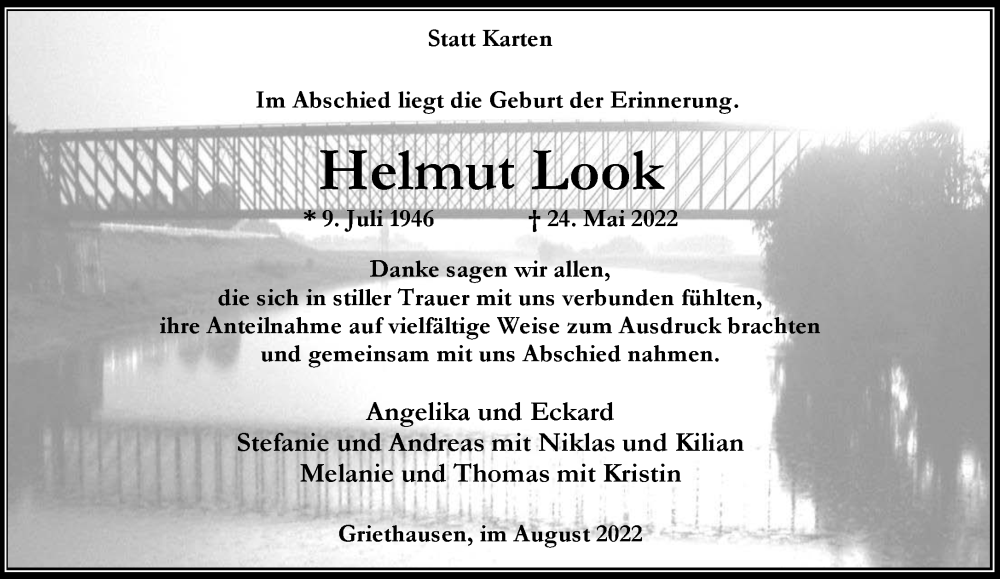  Traueranzeige für Helmut Look vom 13.08.2022 aus 