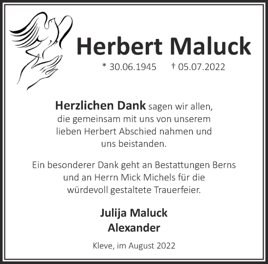 Traueranzeige von Herbert Maluck 