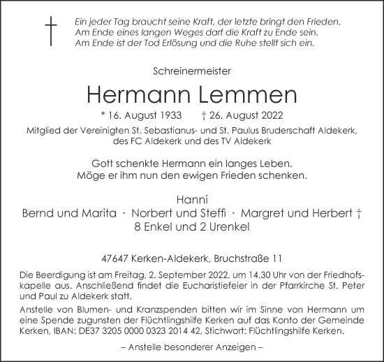 Traueranzeige von Hermann Lemmen 