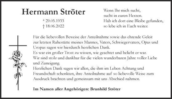 Traueranzeige von Hermann Ströter 