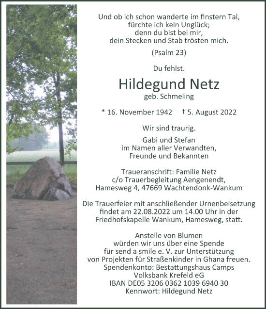 Traueranzeige von Hildegund Netz 