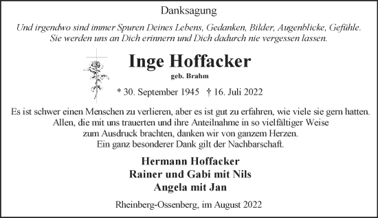 Traueranzeige von Inge Hoffacker 