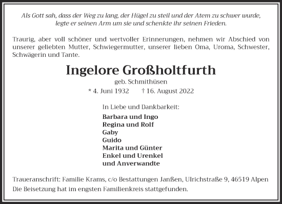 Traueranzeige von Ingelore Großholtfurth 