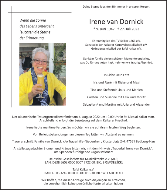 Traueranzeige von Irene van Dornick 