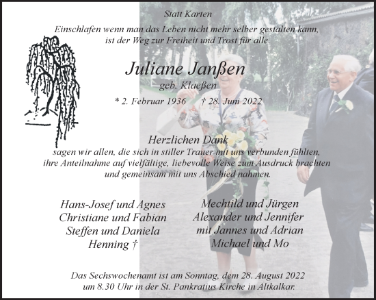 Traueranzeige von Juliane Janßen 