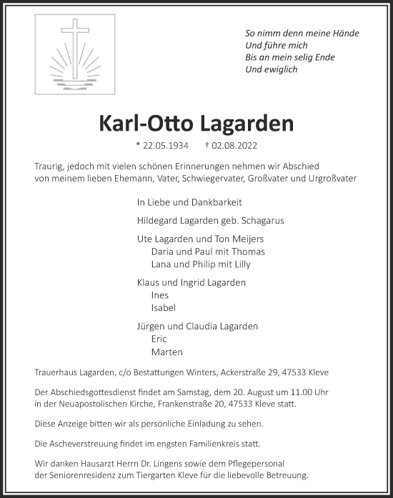 Traueranzeige von Karl-Otto Lagarden 