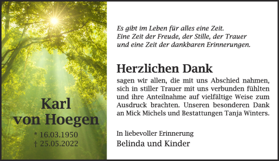 Traueranzeige von Karl von Hoegen 