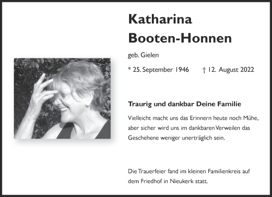 Traueranzeige von Katharina Booten-Honnen 