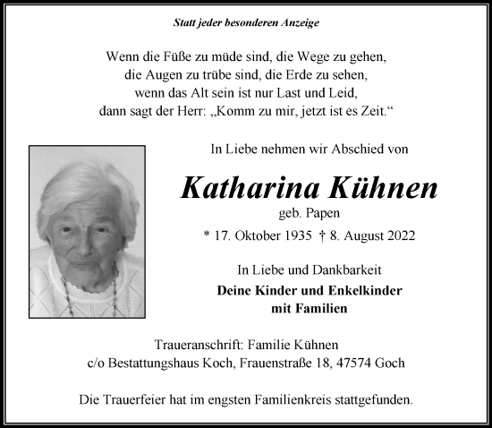 Traueranzeige von Katharina Kühnen 