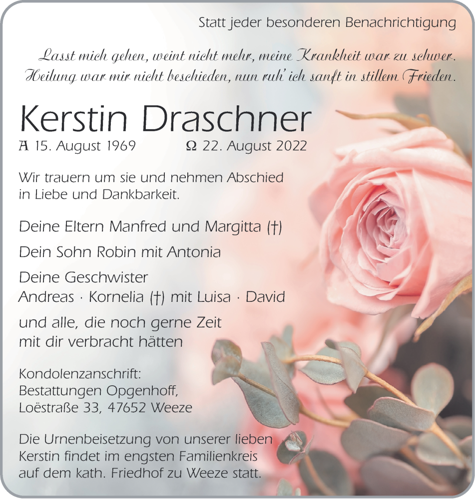  Traueranzeige für Kerstin Draschner vom 27.08.2022 aus 