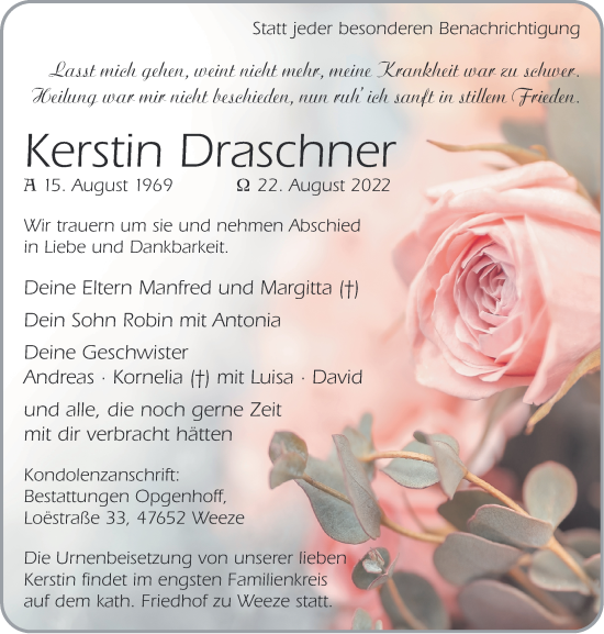 Traueranzeige von Kerstin Draschner 
