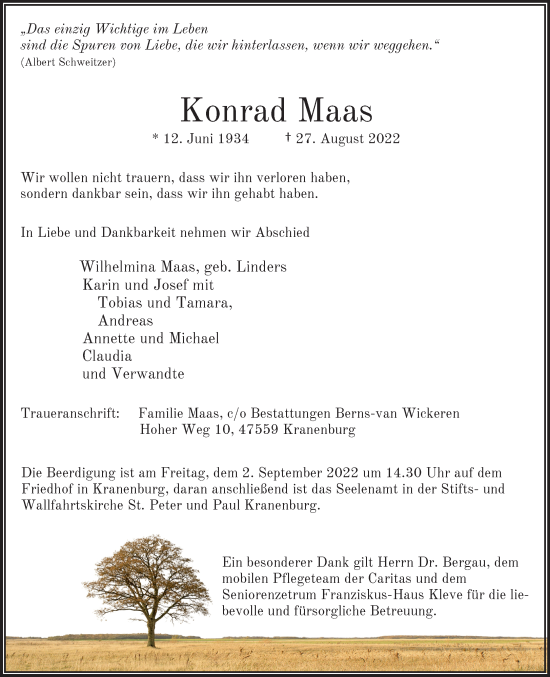 Traueranzeige von Konrad Maas 